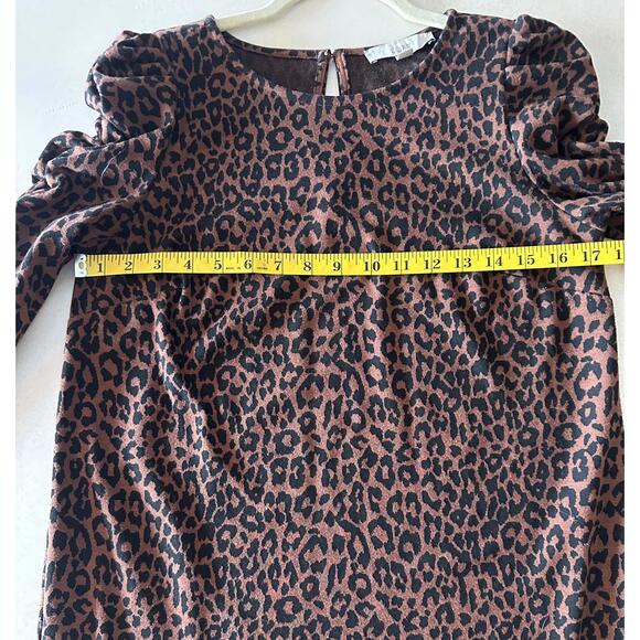 LOFT Brown Leopard Print Long Puff Sleeve Dress Size Small - Picture 6 of 8